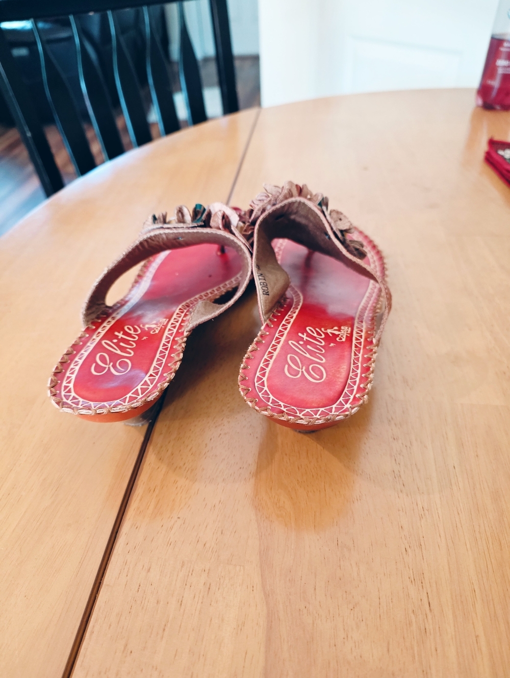 Corkys Red Leather Floral Sandals Beaded Boho Wedge Thong Size 9 - Picture 4 of 8